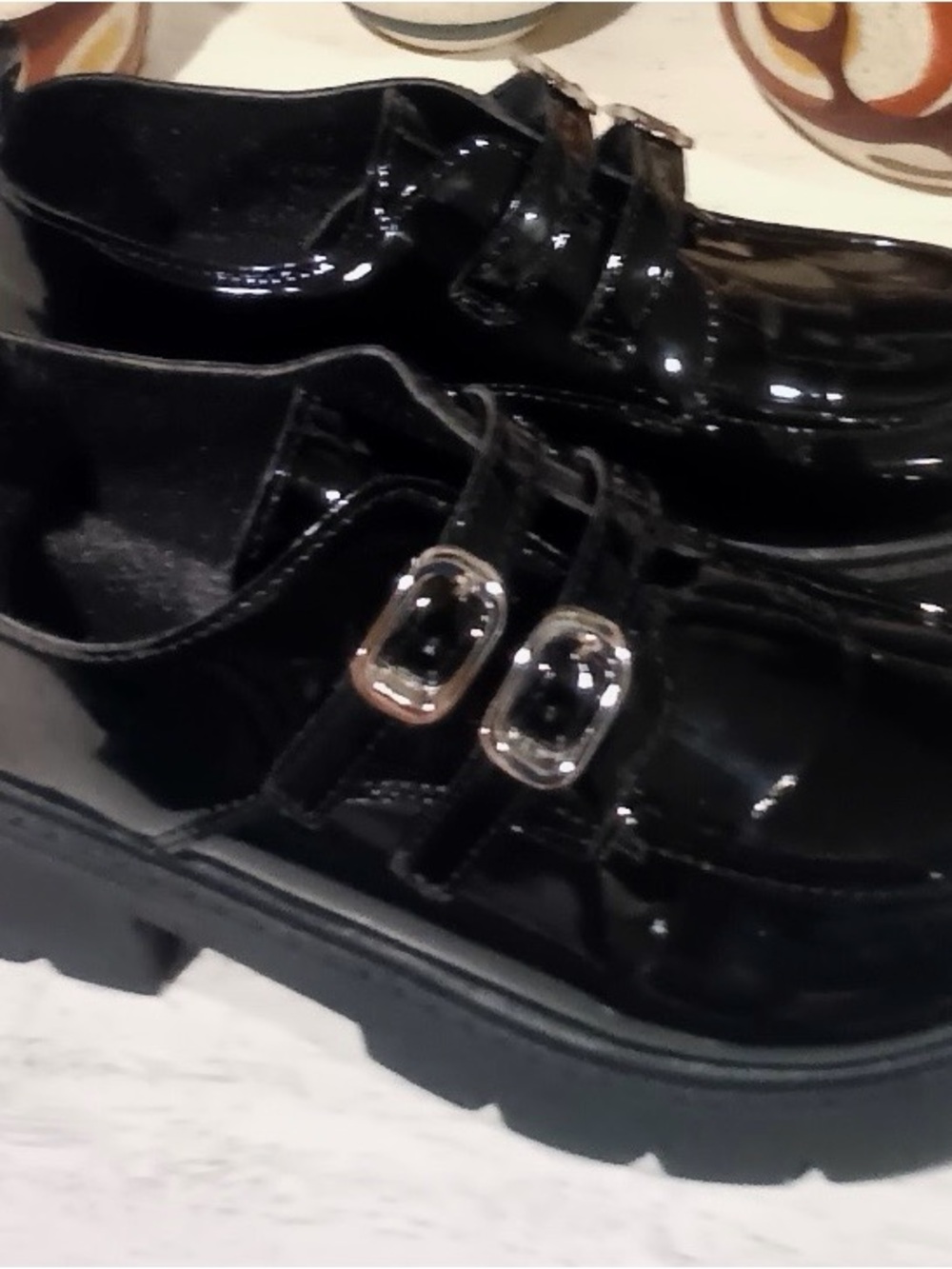 Women's Black Patent Double-Buckle Loafers